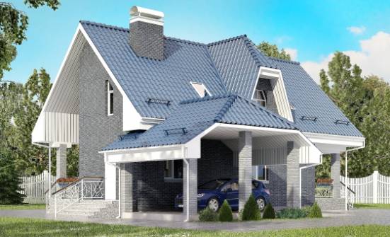 125-002-Л Проект двухэтажного дома мансардой и гаражом, красивый домик из блока Магас | Проекты домов от House Expert