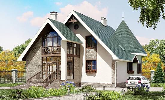170-003-Л Проект двухэтажного дома с мансардным этажом, красивый домик из блока Малгобек | Проекты домов от House Expert