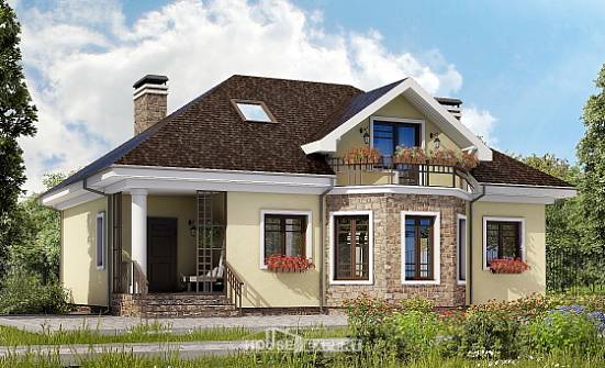 150-008-Л Проект двухэтажного дома с мансардой, красивый коттедж из керамзитобетонных блоков Магас | Проекты домов от House Expert