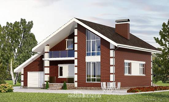180-001-Л Проект двухэтажного дома мансардный этаж и гаражом, простой дом из теплоблока Назрань | Проекты домов от House Expert