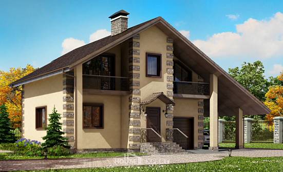 150-003-П Проект двухэтажного дома с мансардой, гараж, современный домик из теплоблока Назрань | Проекты домов от House Expert