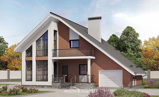 200-007-П Проект двухэтажного дома мансардой и гаражом, классический коттедж из твинблока Малгобек | Проекты домов от House Expert