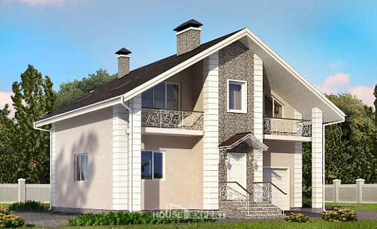 150-002-П Проект двухэтажного дома с мансардой, гараж, компактный коттедж из газобетона Назрань | Проекты домов от House Expert