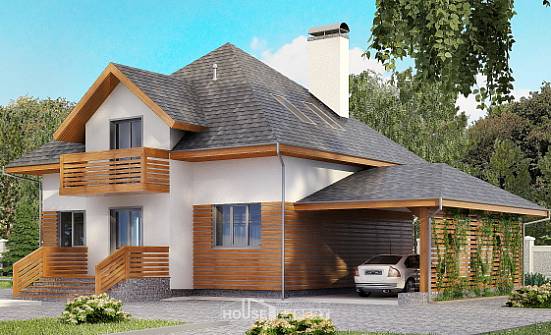 155-004-П Проект двухэтажного дома с мансардой и гаражом, недорогой коттедж из газосиликатных блоков Назрань | Проекты домов от House Expert