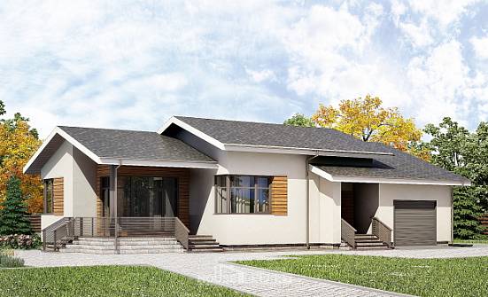 135-002-П Проект одноэтажного дома и гаражом, компактный коттедж из керамзитобетонных блоков Малгобек | Проекты домов от House Expert
