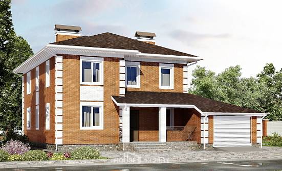 220-004-Л Проект двухэтажного дома и гаражом, средний загородный дом из кирпича Малгобек | Проекты домов от House Expert
