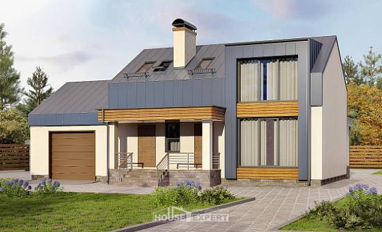 150-015-П Проект двухэтажного дома с мансардой и гаражом, красивый коттедж из керамзитобетонных блоков Магас | Проекты домов от House Expert