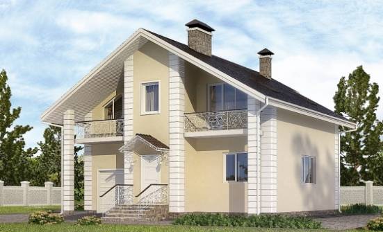 150-002-Л Проект двухэтажного дома мансардой и гаражом, классический коттедж из бризолита Малгобек | Проекты домов от House Expert