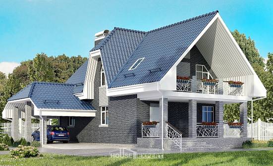 125-002-Л Проект двухэтажного дома мансардой и гаражом, красивый домик из блока Магас | Проекты домов от House Expert