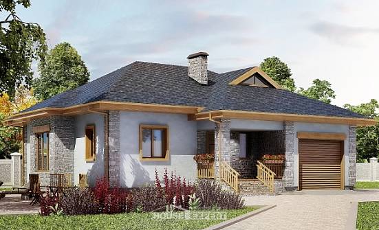 130-006-П Проект одноэтажного дома и гаражом, простой домик из блока Назрань | Проекты домов от House Expert