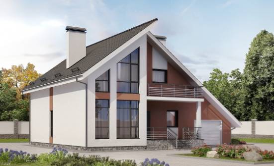 200-007-П Проект двухэтажного дома мансардой и гаражом, классический коттедж из твинблока Малгобек | Проекты домов от House Expert