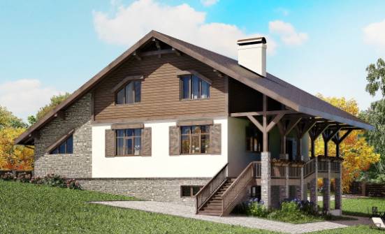 300-003-П Проект трехэтажного дома мансардой и гаражом, красивый дом из кирпича Малгобек | Проекты домов от House Expert