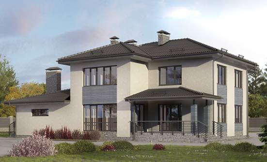 340-005-П Проект двухэтажного дома и гаражом, огромный домик из пеноблока Малгобек | Проекты домов от House Expert