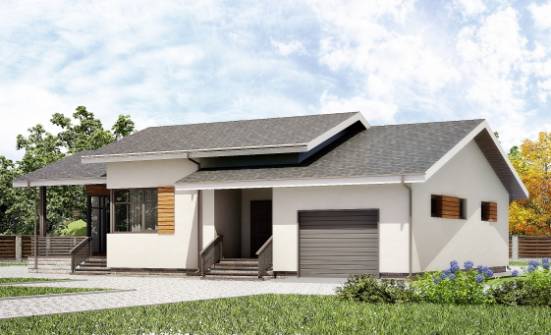 135-002-П Проект одноэтажного дома и гаражом, компактный коттедж из керамзитобетонных блоков Малгобек | Проекты одноэтажных домов от House Expert