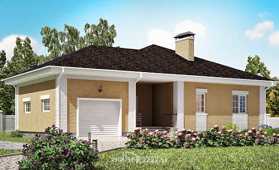 130-002-Л Проект одноэтажного дома и гаражом, небольшой домик из керамзитобетонных блоков Магас | Проекты домов от House Expert