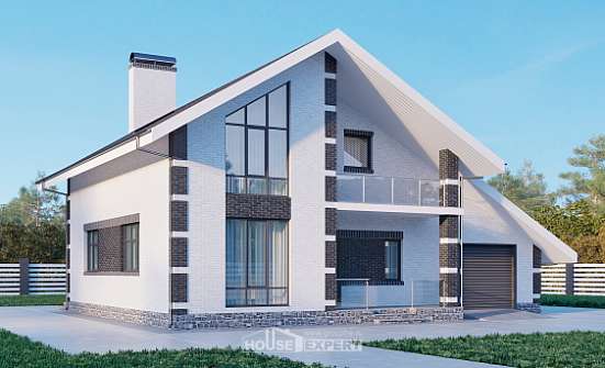 190-008-П Проект двухэтажного дома мансардный этаж, гараж, классический домик из пеноблока Малгобек | Проекты домов от House Expert