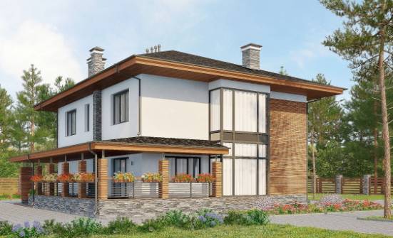 305-001-П Проект двухэтажного дома, гараж, современный загородный дом из газосиликатных блоков Назрань | Проекты домов от House Expert