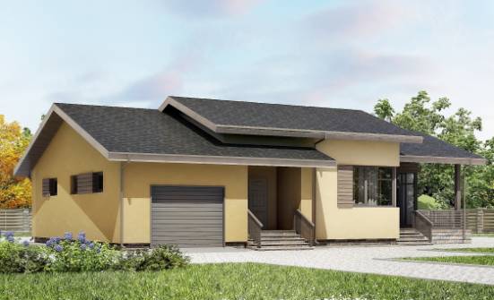 135-002-Л Проект одноэтажного дома и гаражом, доступный коттедж из поризованных блоков Малгобек | Проекты домов от House Expert