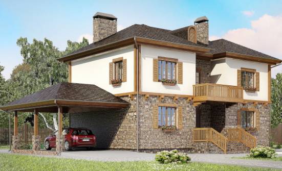 155-006-Л Проект двухэтажного дома и гаражом, классический коттедж из блока Малгобек | Проекты домов от House Expert