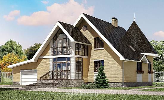 250-001-Л Проект двухэтажного дома с мансардным этажом, гараж, современный домик из поризованных блоков Малгобек | Проекты домов от House Expert