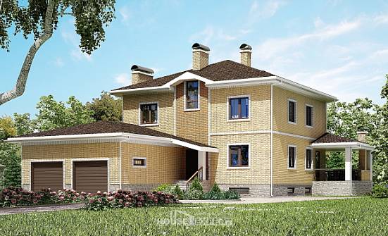350-002-Л Проект трехэтажного дома, гараж, просторный дом из кирпича Магас | Проекты домов от House Expert