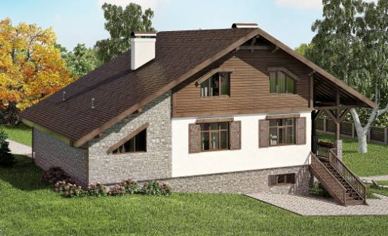 300-003-П Проект трехэтажного дома мансардой и гаражом, красивый дом из кирпича Малгобек | Проекты домов от House Expert