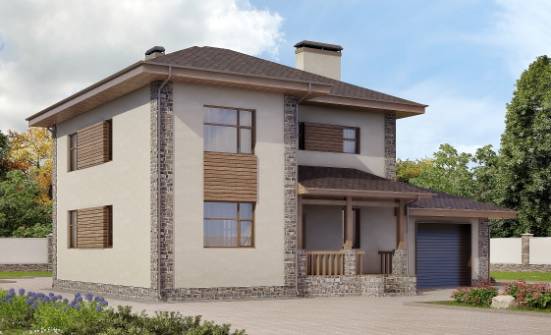 185-004-П Проект двухэтажного дома и гаражом, красивый домик из бризолита Малгобек | Проекты домов от House Expert