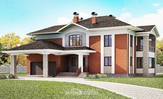400-002-Л Проект двухэтажного дома и гаражом, большой коттедж из кирпича Магас | Проекты домов от House Expert