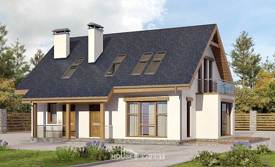 155-012-П Проект двухэтажного дома с мансардой, уютный домик из поризованных блоков Назрань | Проекты домов от House Expert