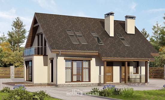155-012-Л Проект двухэтажного дома мансардный этаж, экономичный загородный дом из бризолита Малгобек | Проекты домов от House Expert