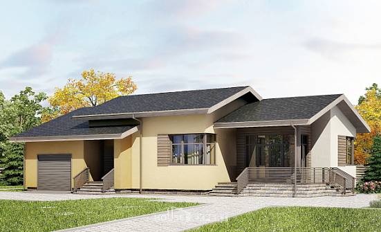 135-002-Л Проект одноэтажного дома и гаражом, доступный коттедж из поризованных блоков Малгобек | Проекты домов от House Expert
