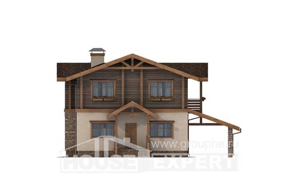 170-004-П Проект двухэтажного дома мансардный этаж и гаражом, бюджетный домик из арболита из дерева Магас, House Expert