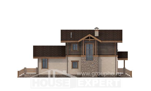 170-004-П Проект двухэтажного дома мансардой, гараж, простой домик из бризолита из бревен Малгобек, House Expert