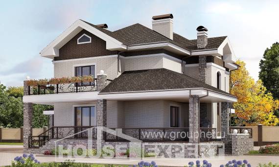 365-001-Л Проект трехэтажного дома и гаражом, красивый коттедж из кирпича Назрань, House Expert