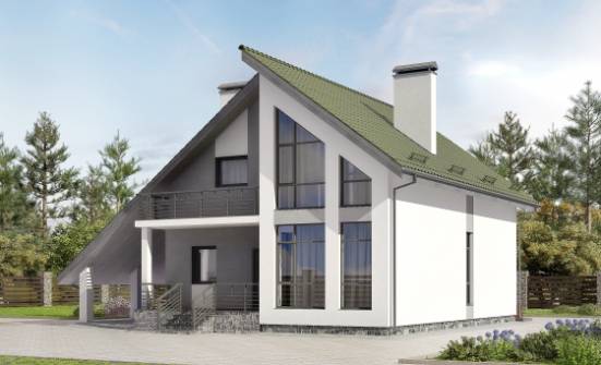 170-009-Л Проект двухэтажного дома с мансардой, гараж, уютный загородный дом из блока Малгобек | Проекты домов от House Expert
