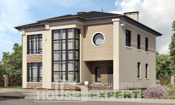300-005-Л Проект двухэтажного дома, современный коттедж из кирпича Магас, House Expert