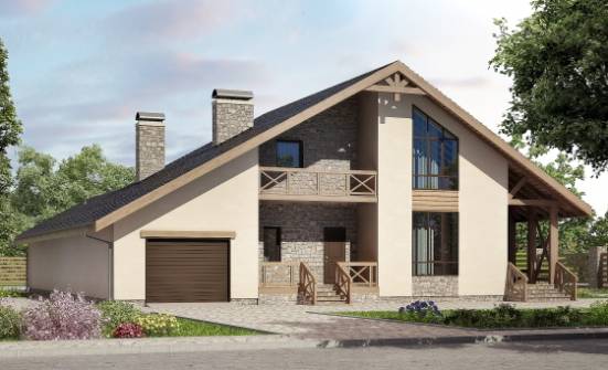 265-001-Л Проект двухэтажного дома мансардой и гаражом, большой домик из пеноблока Назрань | Проекты домов от House Expert