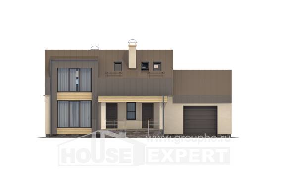 150-015-Л Проект двухэтажного дома с мансардным этажом, гараж, классический дом из блока Малгобек, House Expert
