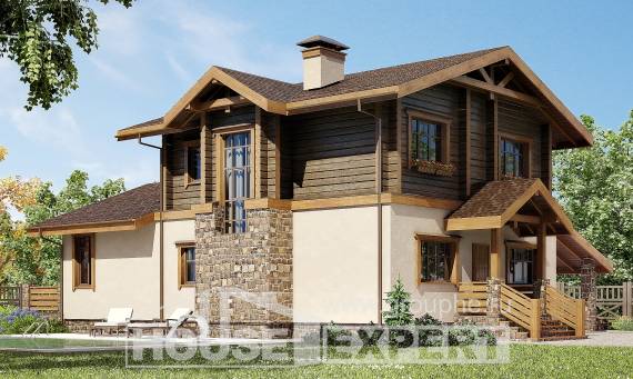 170-004-П Проект двухэтажного дома с мансардным этажом, гараж, скромный загородный дом из арболита из дерева Магас, House Expert