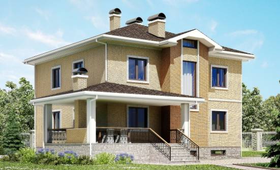 350-002-Л Проект трехэтажного дома, гараж, классический загородный дом из кирпича Малгобек | Проекты домов от House Expert